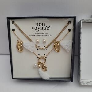 Bon Voyage Multi-Layered Necklace & Earring Set with Seashell Charms